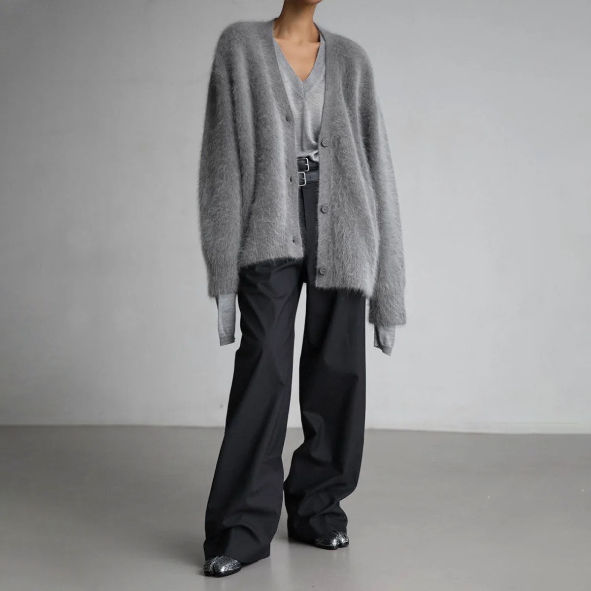 Cashmere Fluffy Oversized V-Neck Cardigan Sweater