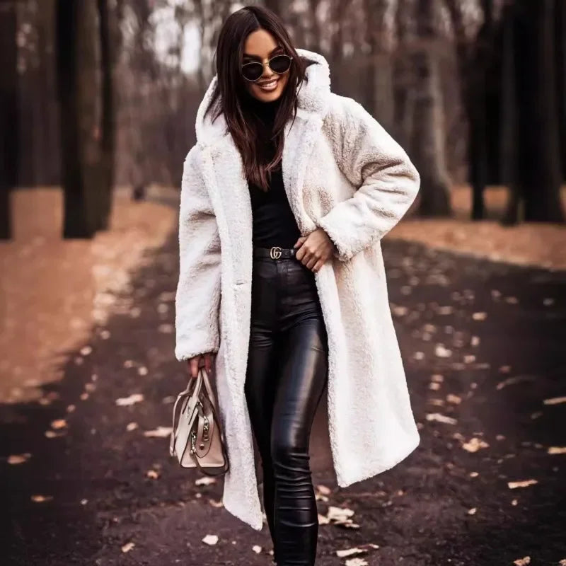 Pinklinda | Damen Langer Wollmantel mit Kapuze für den Winter