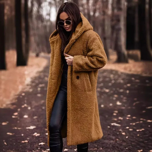 Pinklinda | Damen Langer Wollmantel mit Kapuze für den Winter