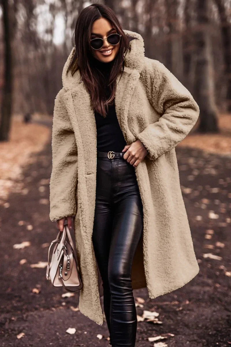 Pinklinda | Damen Langer Wollmantel mit Kapuze für den Winter