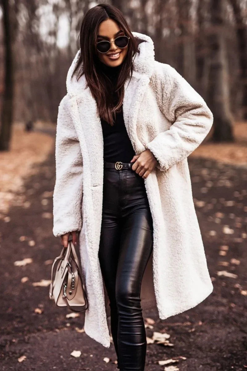 Pinklinda | Damen Langer Wollmantel mit Kapuze für den Winter