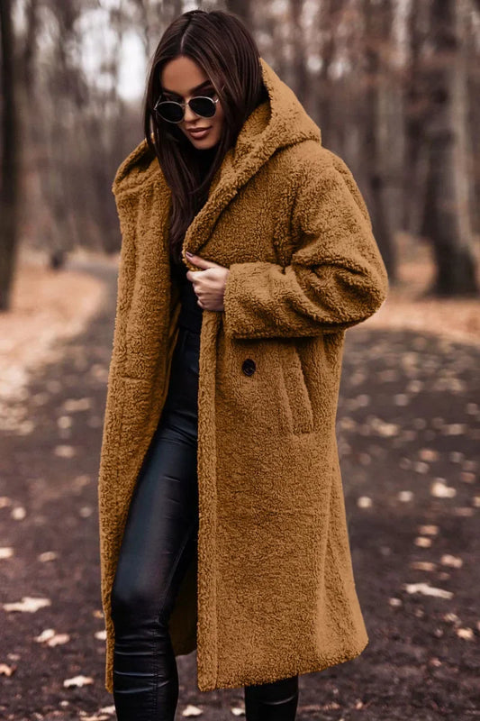 Pinklinda | Damen Langer Wollmantel mit Kapuze für den Winter