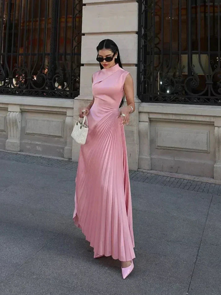 Pink Pleated Evening Gown