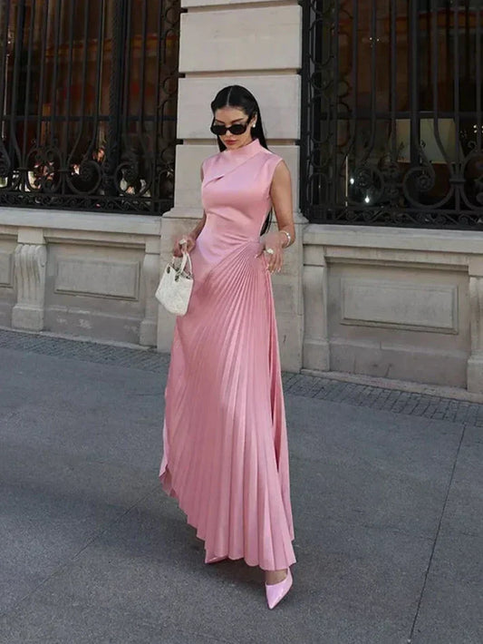 Pink Pleated Evening Gown