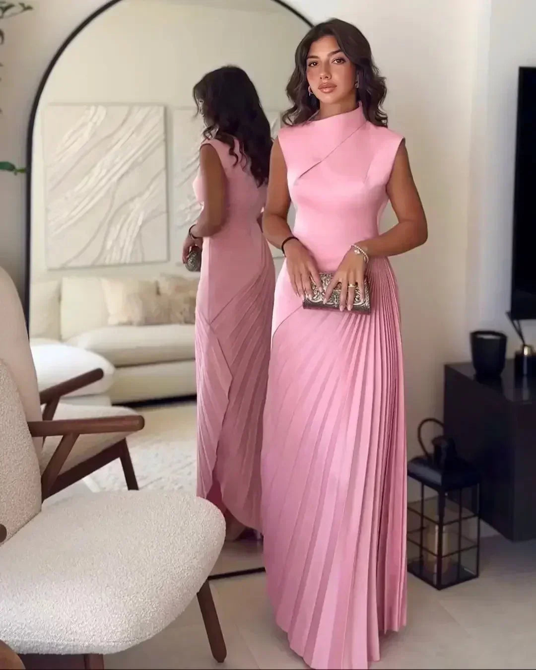 Pink Pleated Evening Gown