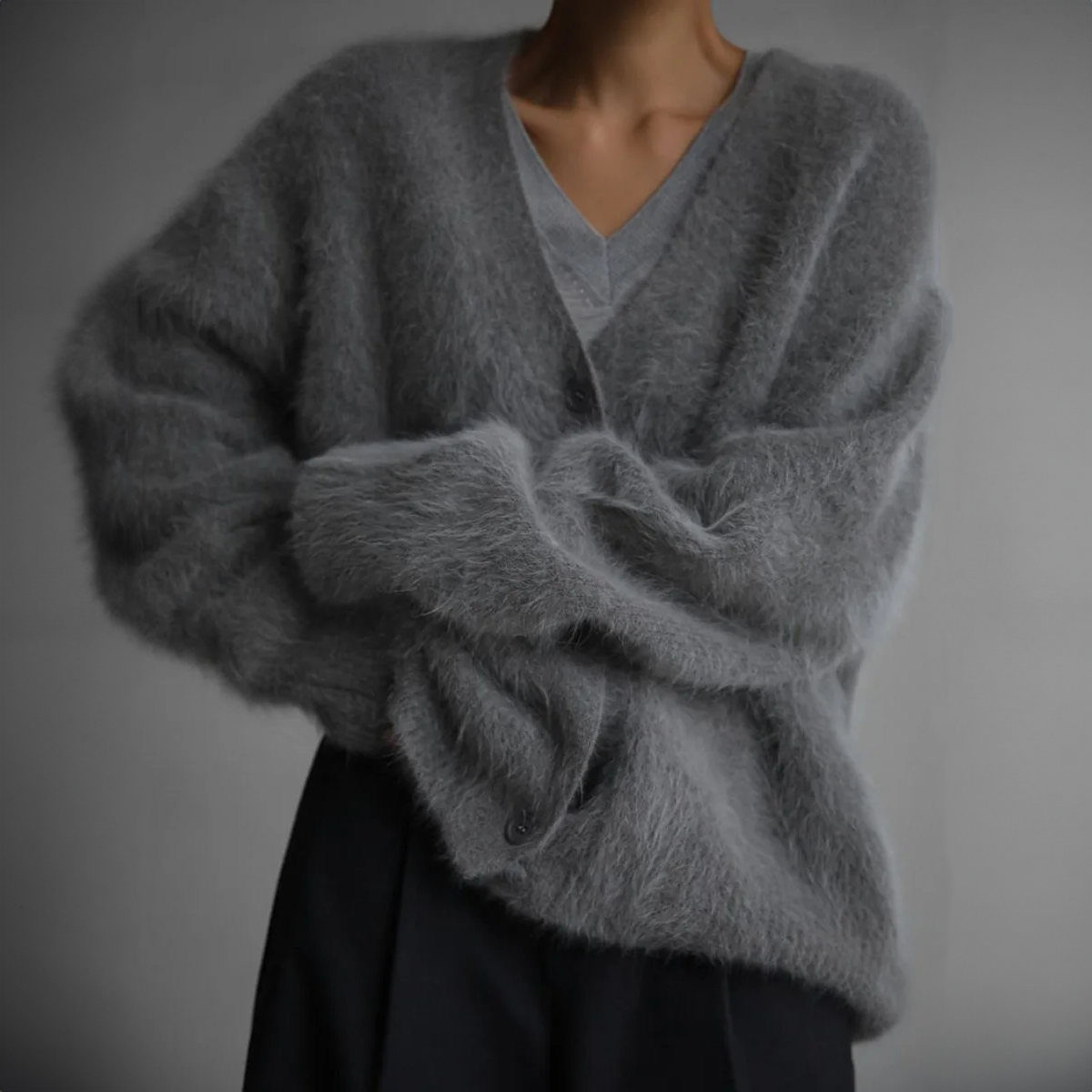 Cashmere Fluffy Oversized V-Neck Cardigan Sweater