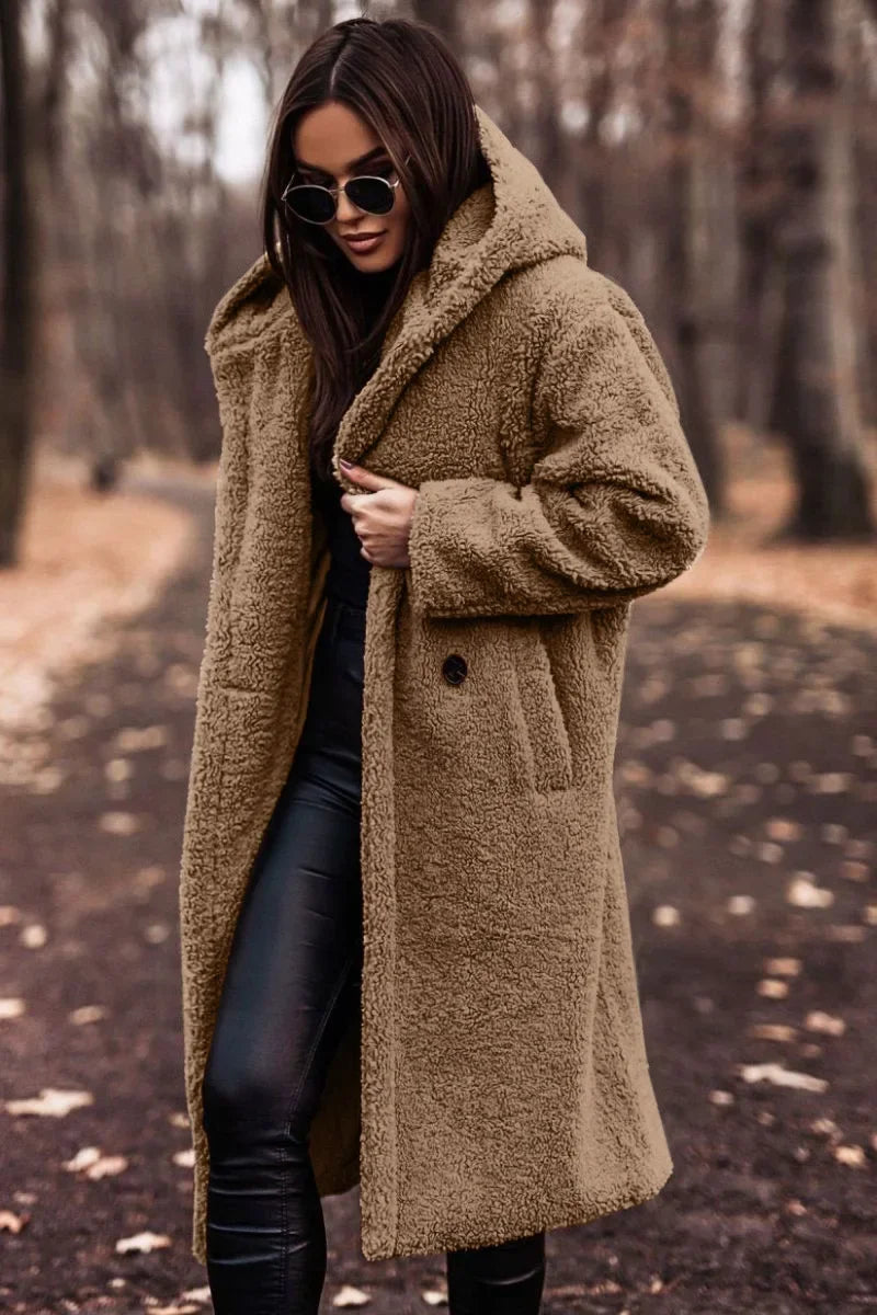 Pinklinda | Damen Langer Wollmantel mit Kapuze für den Winter
