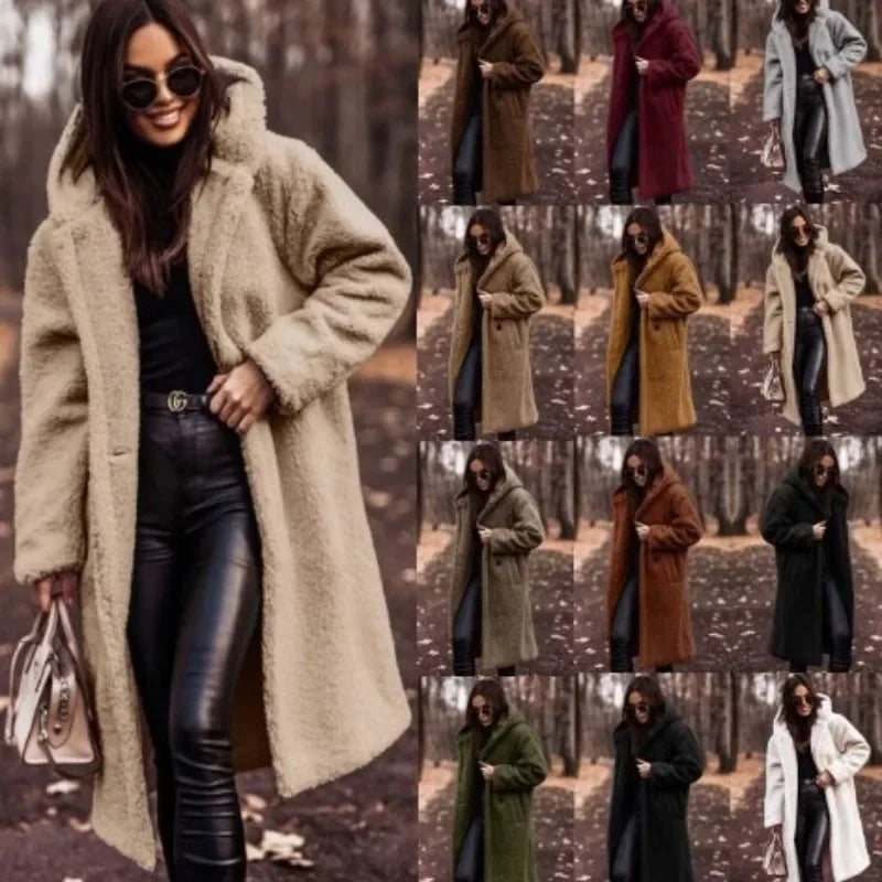 Pinklinda | Damen Langer Wollmantel mit Kapuze für den Winter