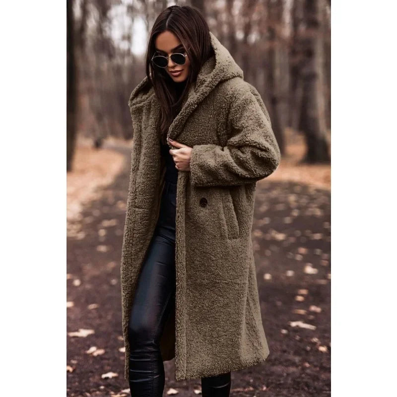 Pinklinda | Damen Langer Wollmantel mit Kapuze für den Winter