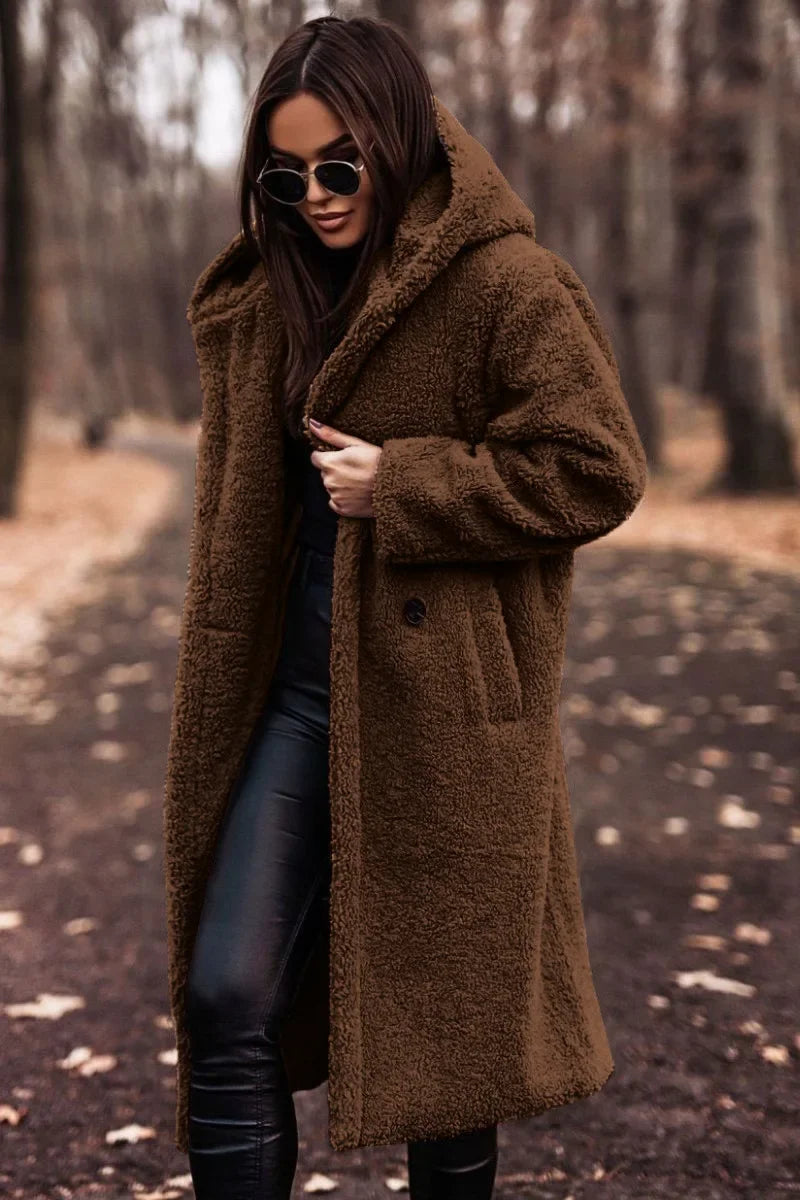 Pinklinda | Damen Langer Wollmantel mit Kapuze für den Winter