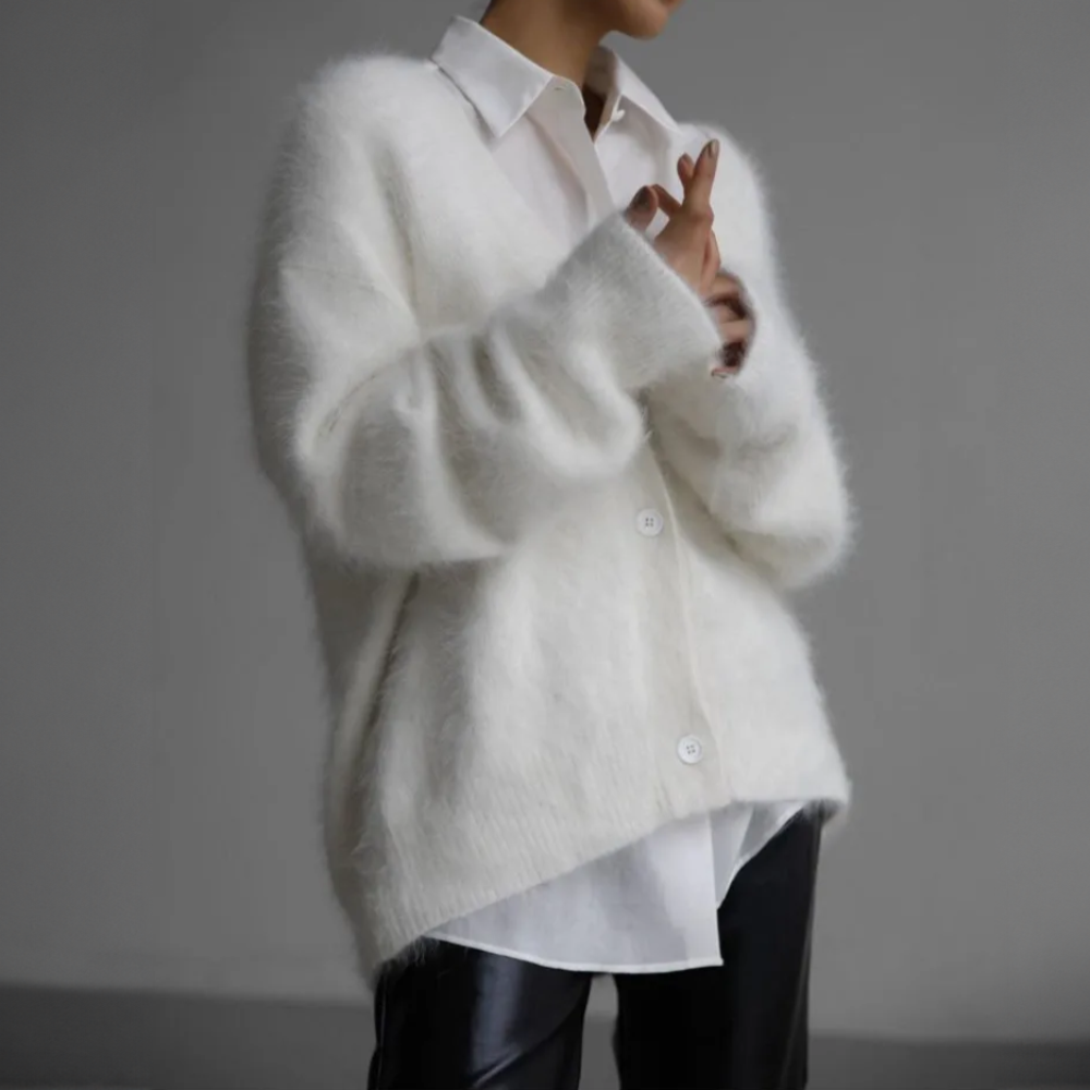 Cashmere Fluffy Oversized V-Neck Cardigan Sweater