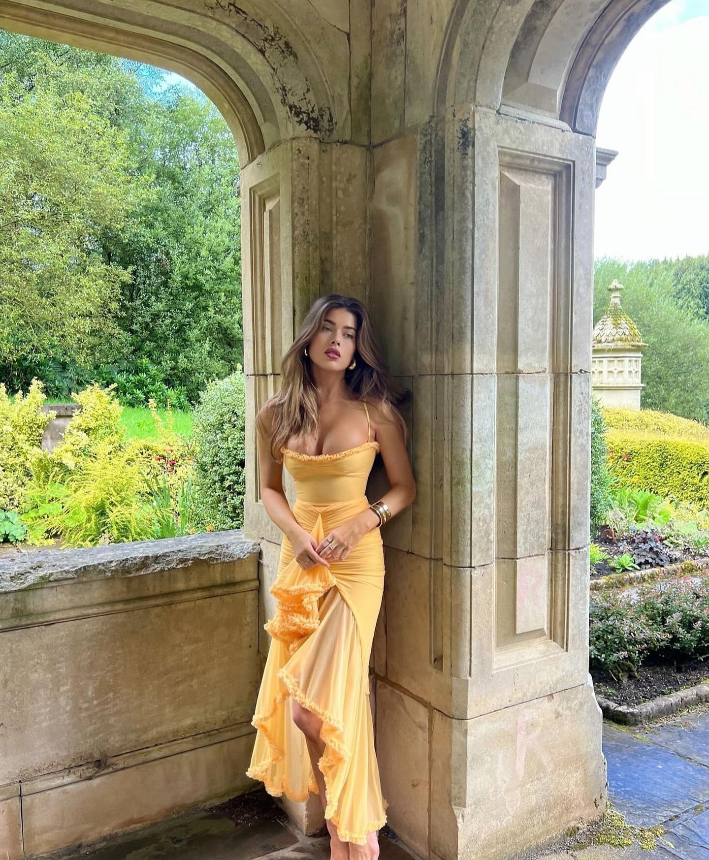 Ruffled Hem Spaghetti Strap Gown