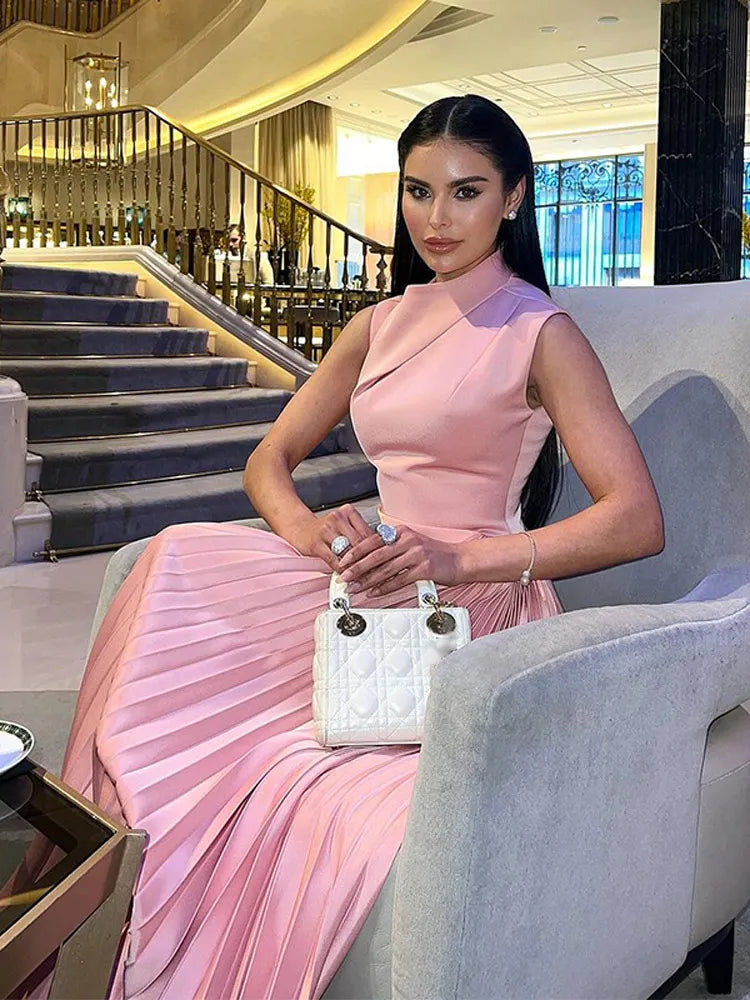 Pink Pleated Evening Gown