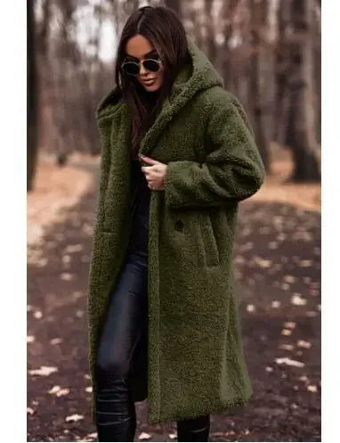 Pinklinda | Damen Langer Wollmantel mit Kapuze für den Winter