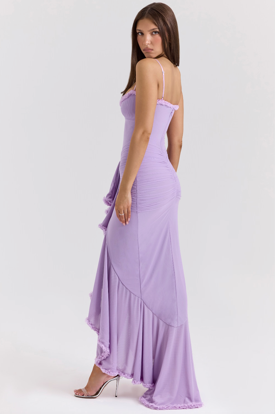 Ruffled Hem Spaghetti Strap Gown