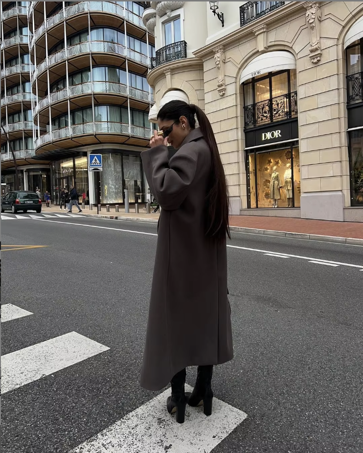 Wool Double-Breasted Oversized Long Coat