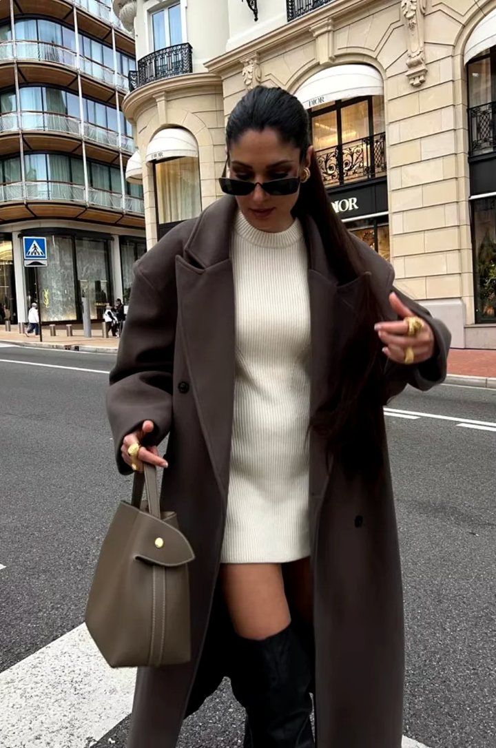 Wool Double-Breasted Oversized Long Coat