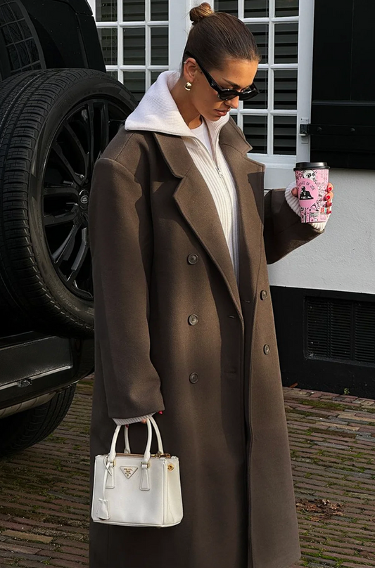 Wool Double-Breasted Oversized Long Coat
