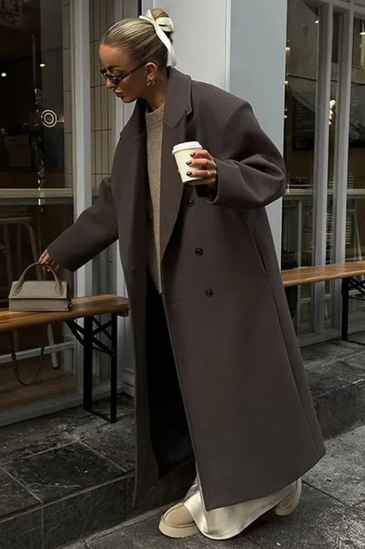 Wool Double-Breasted Oversized Long Coat