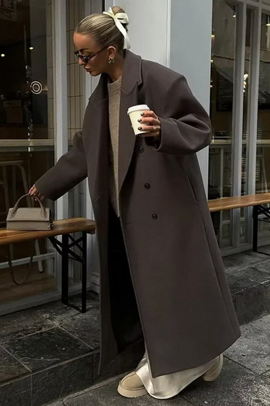 Wool Double-Breasted Oversized Long Coat