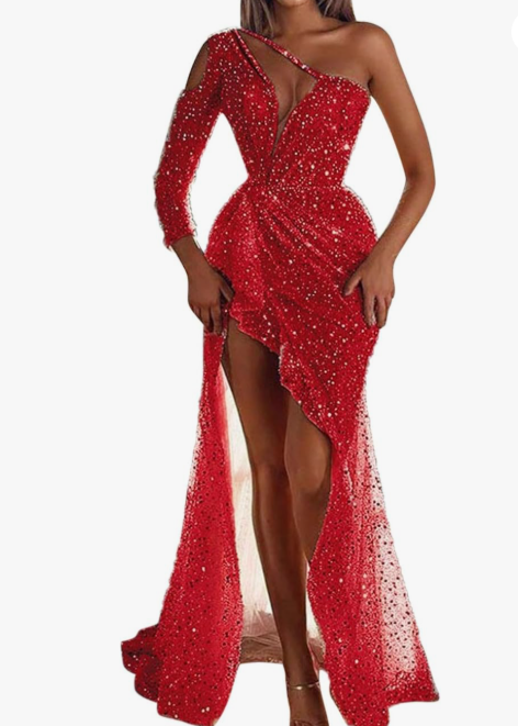 Embellished One Shoulder Gown