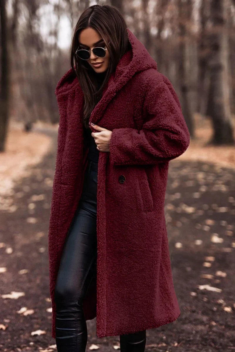 Pinklinda | Damen Langer Wollmantel mit Kapuze für den Winter