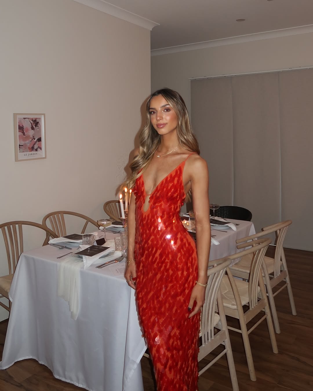 Sequin Plunge V-Neck Gown