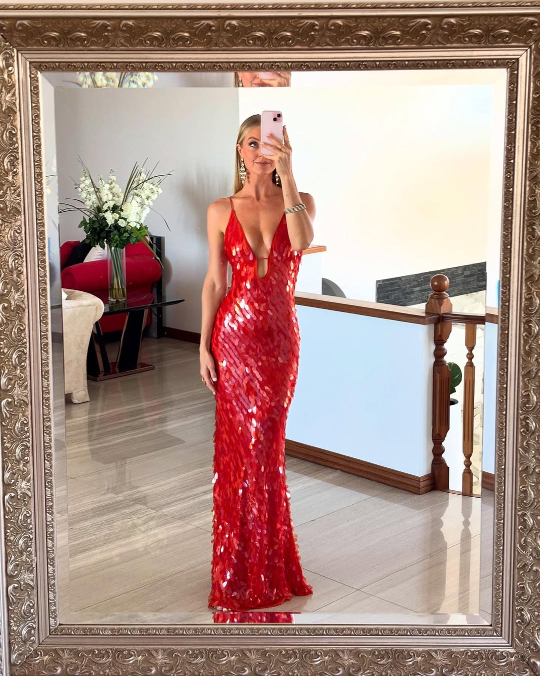 Sequin Plunge V-Neck Gown