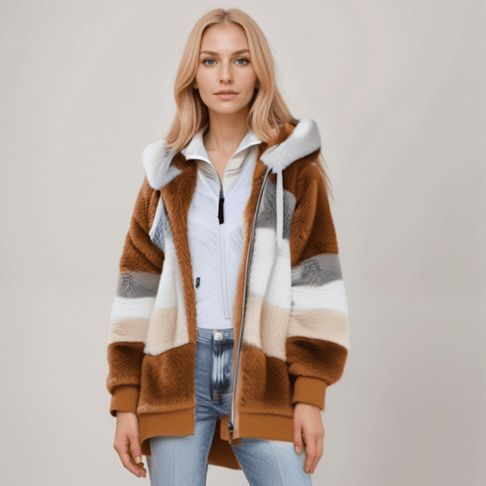 Striped Faux Fur Hooded Jacket