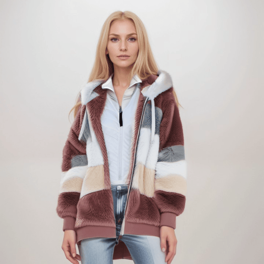 Striped Faux Fur Hooded Jacket