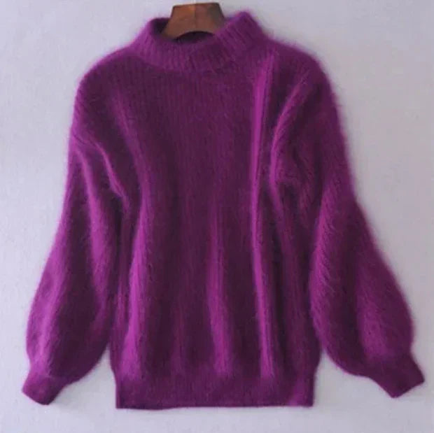 Cashmere Fluffy Turtleneck Balloon Sleeve Sweater