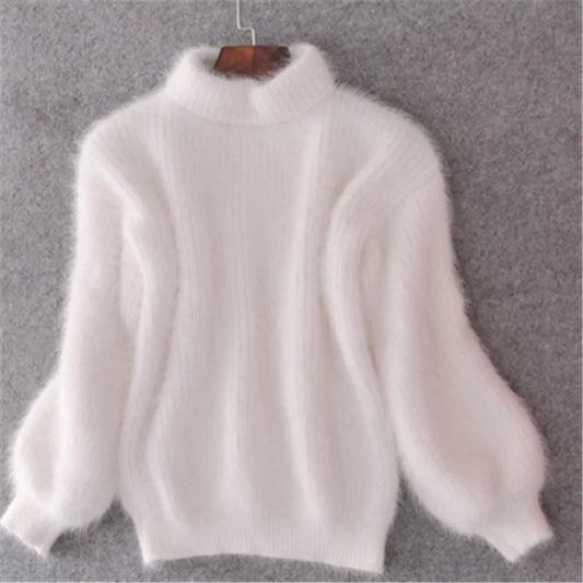 Cashmere Fluffy Turtleneck Balloon Sleeve Sweater