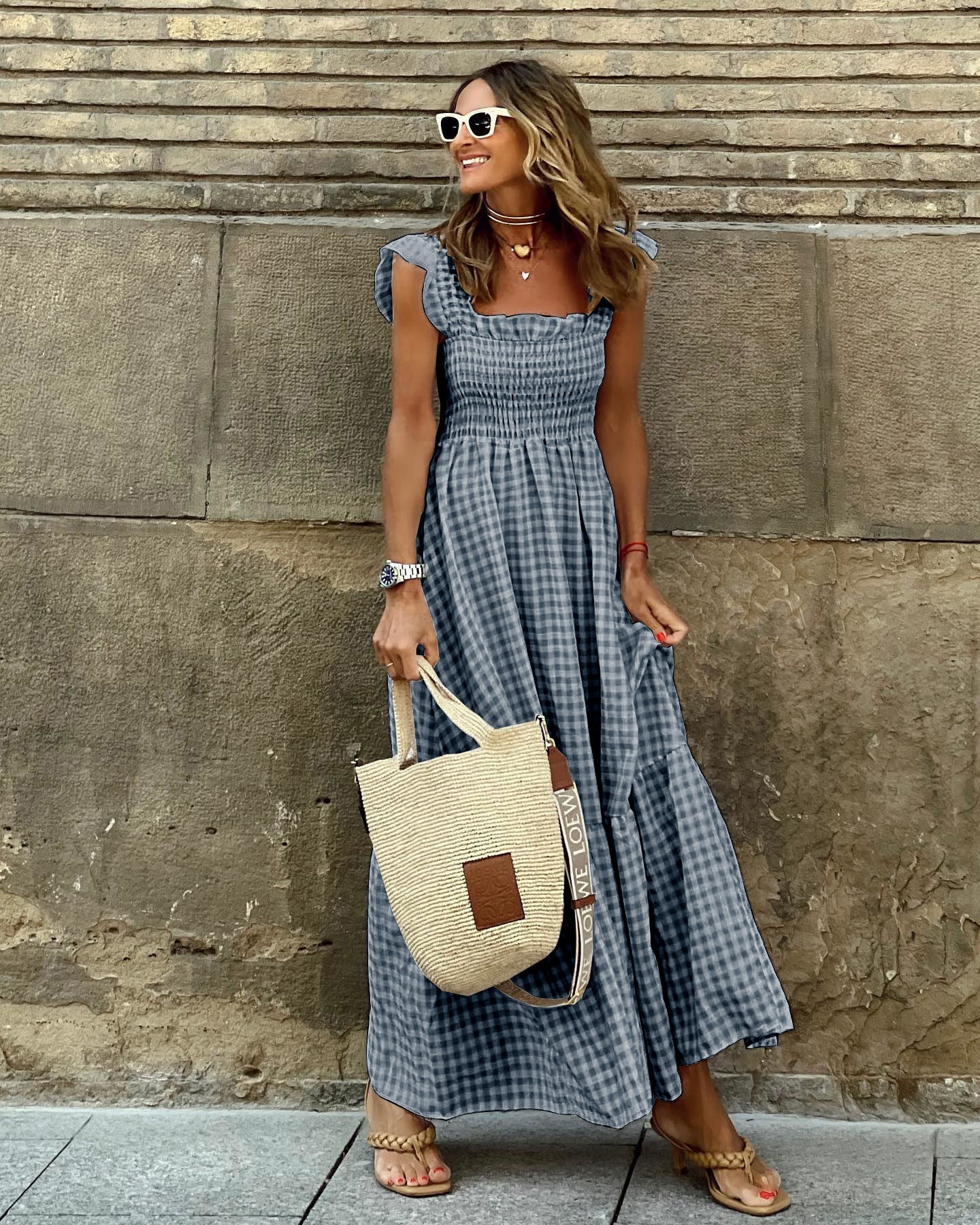 Sabrina - Vestido maxi con estampado de guinga