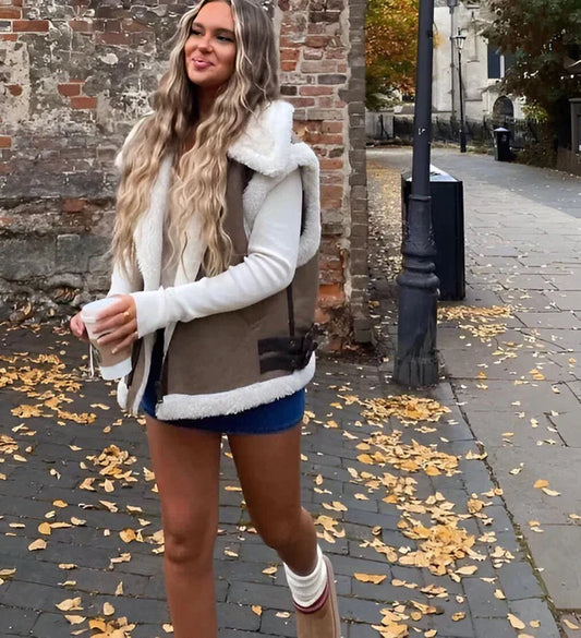 Women’s Faux Shearling Vest – Sleeveless Winter Gilet
