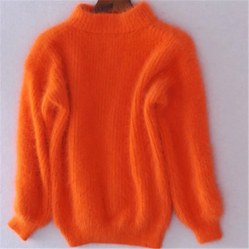 Cashmere Fluffy Turtleneck Balloon Sleeve Sweater