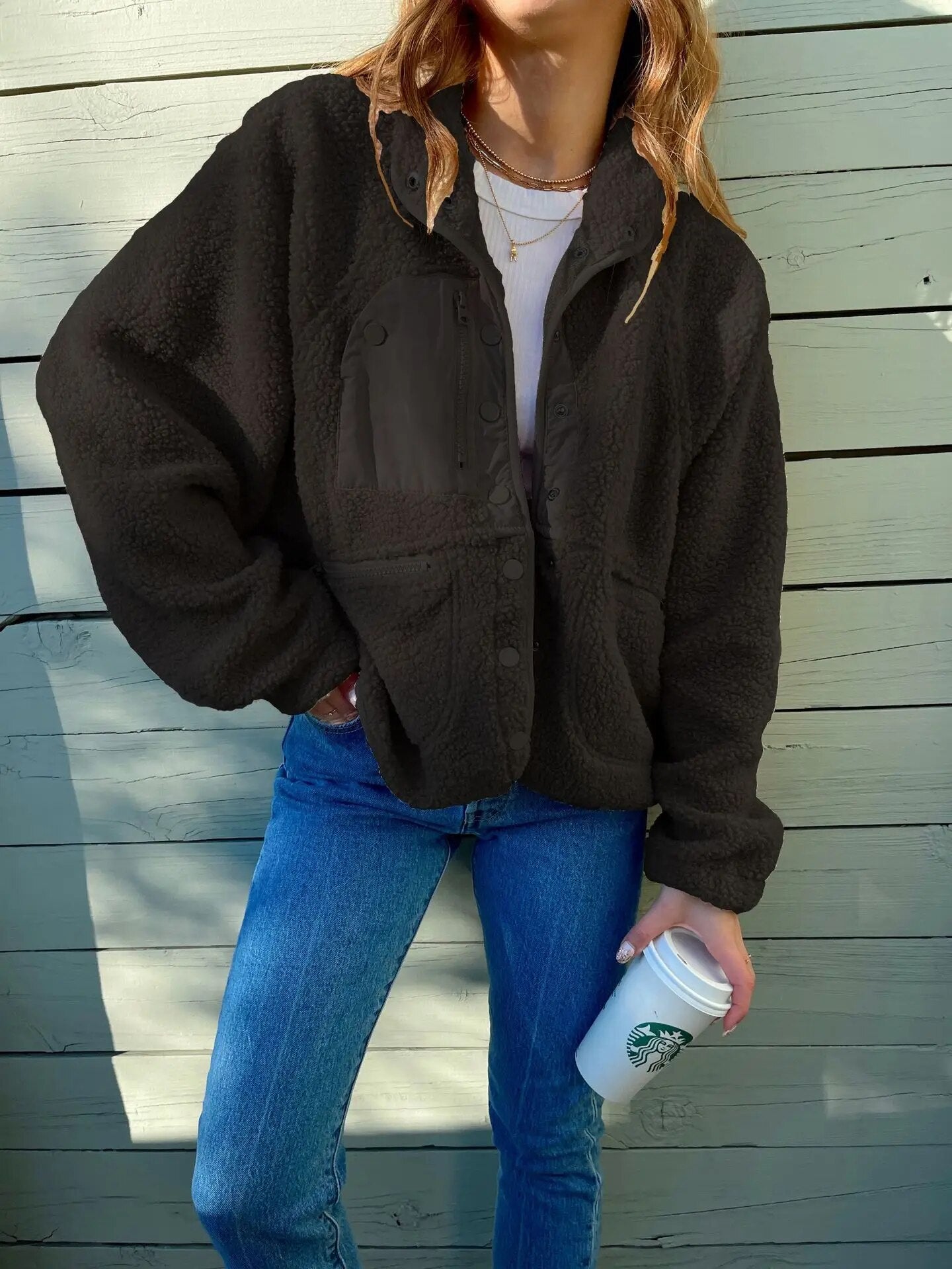 Fleece Sherpa Jacket with Pockets