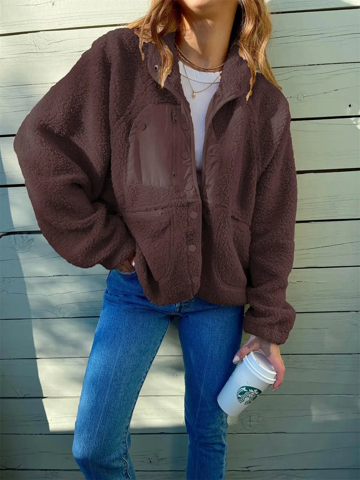 Fleece Sherpa Jacket with Pockets