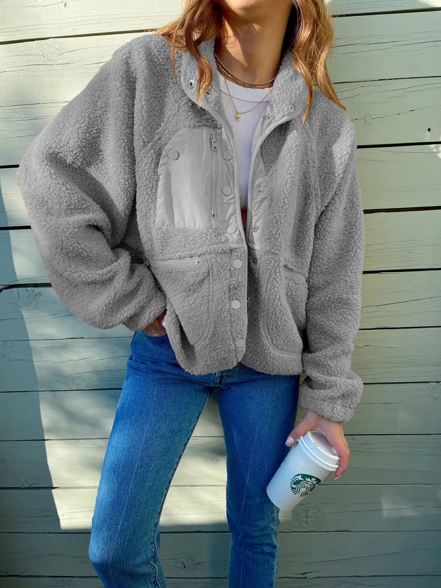 Fleece Sherpa Jacket with Pockets