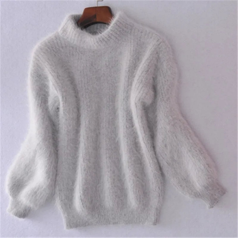 Cashmere Fluffy Turtleneck Balloon Sleeve Sweater