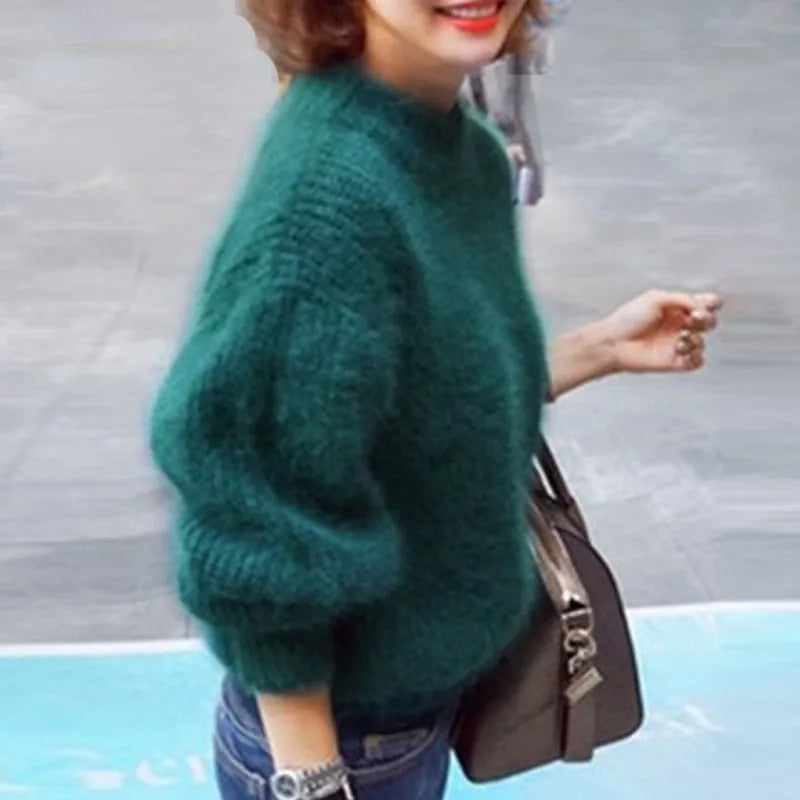 Cashmere Fluffy Turtleneck Balloon Sleeve Sweater
