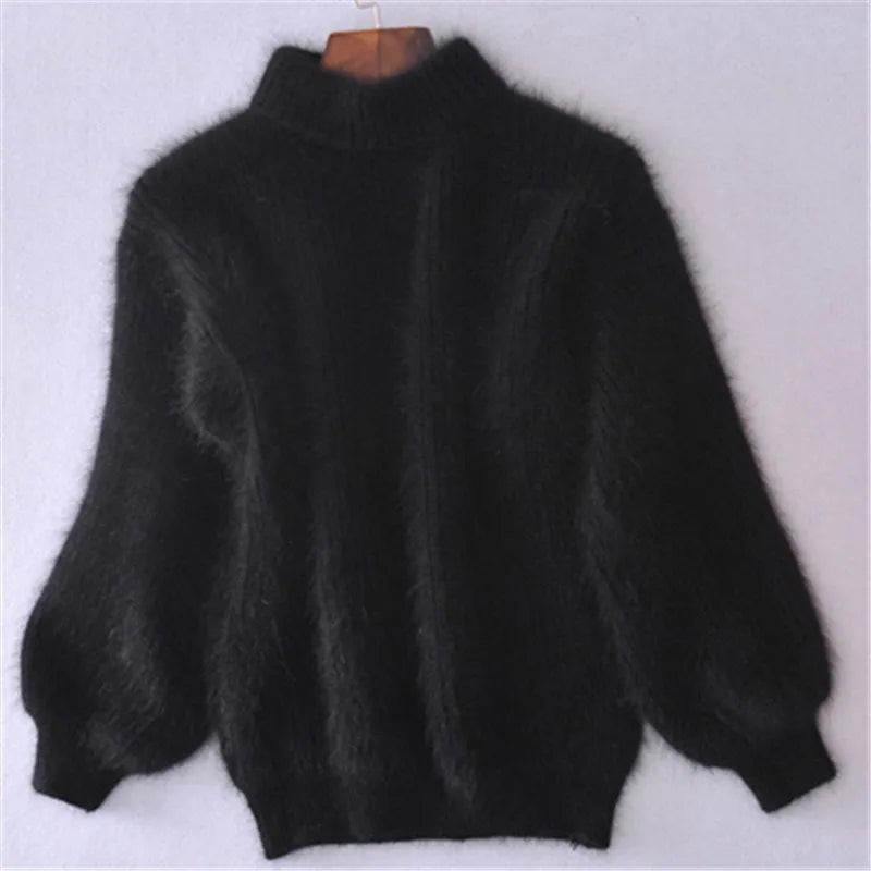 Cashmere Fluffy Turtleneck Balloon Sleeve Sweater