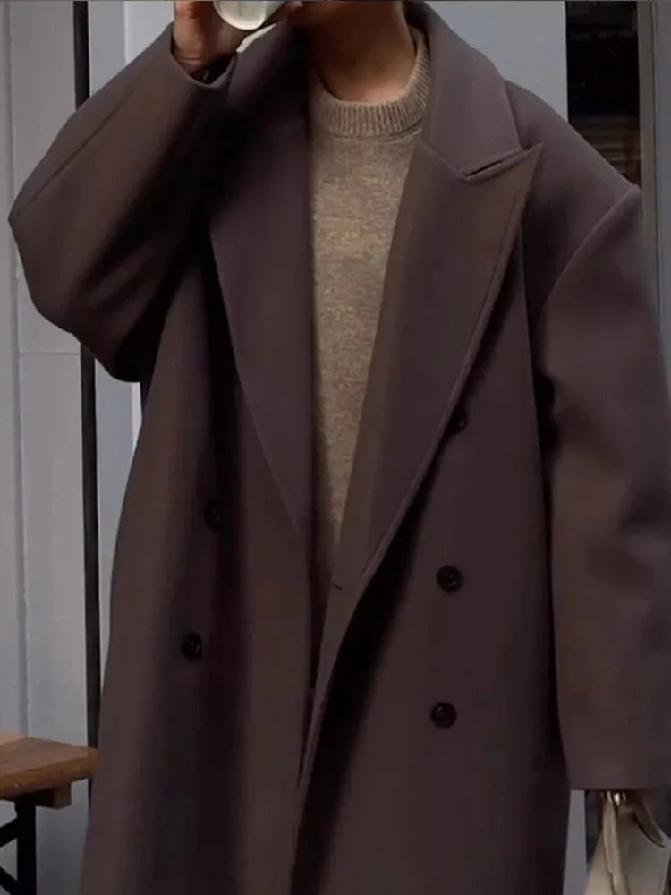 Wool Double-Breasted Oversized Long Coat