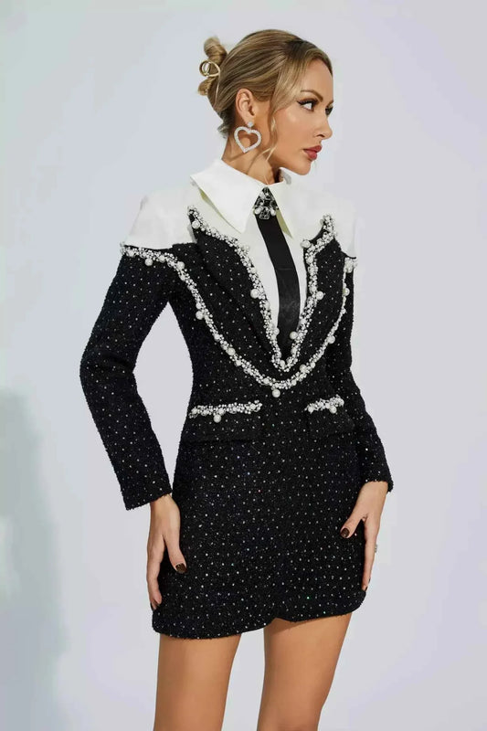 Pearl Embellished Tweed Blazer Dress