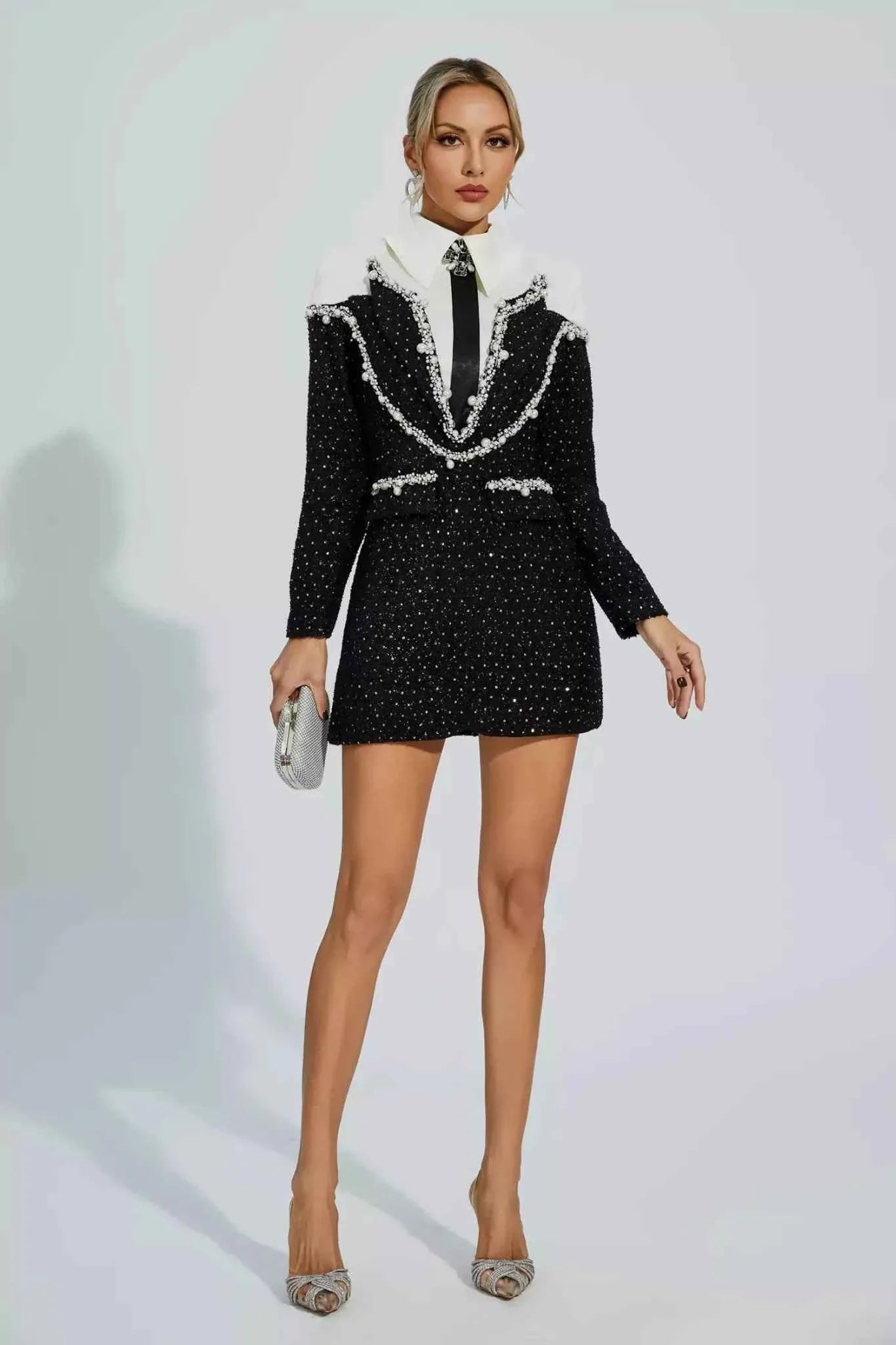 Pearl Embellished Tweed Blazer Dress