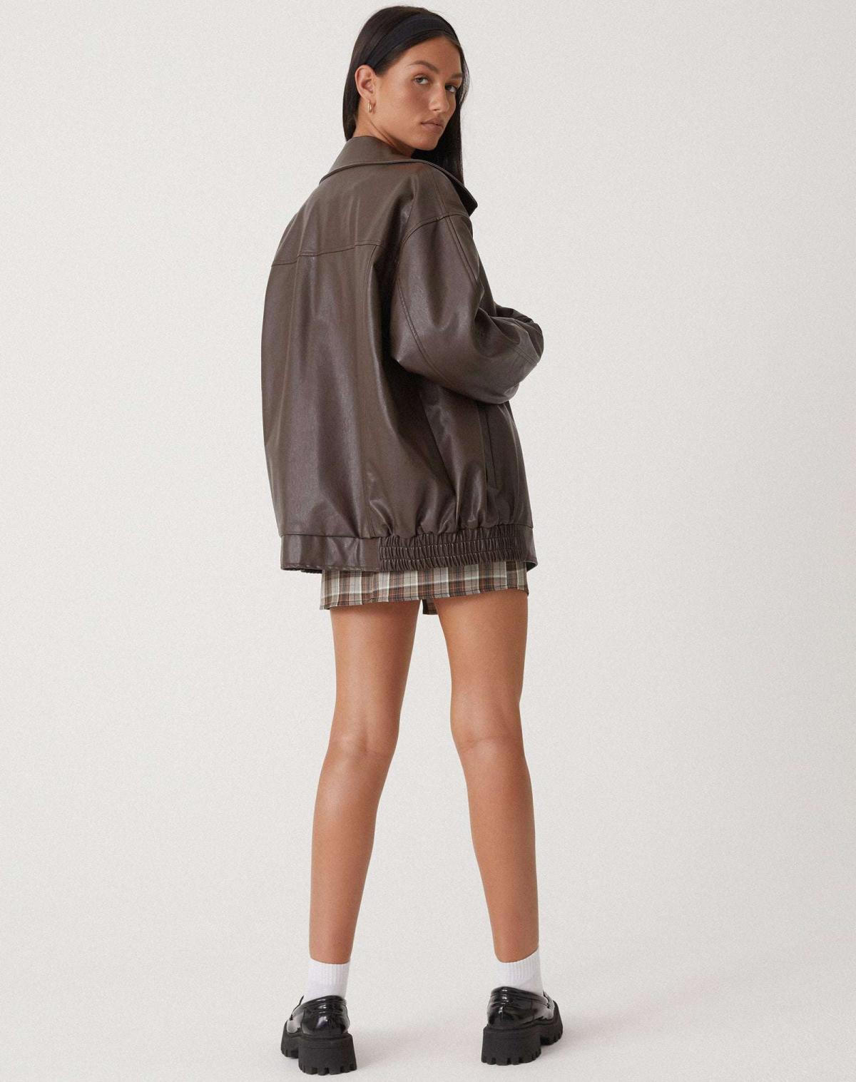 Oversized Brown Leather Jacket