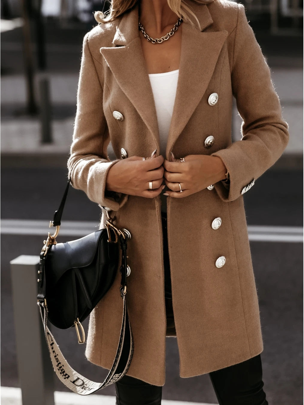 Wool Blend Double Breasted Coat