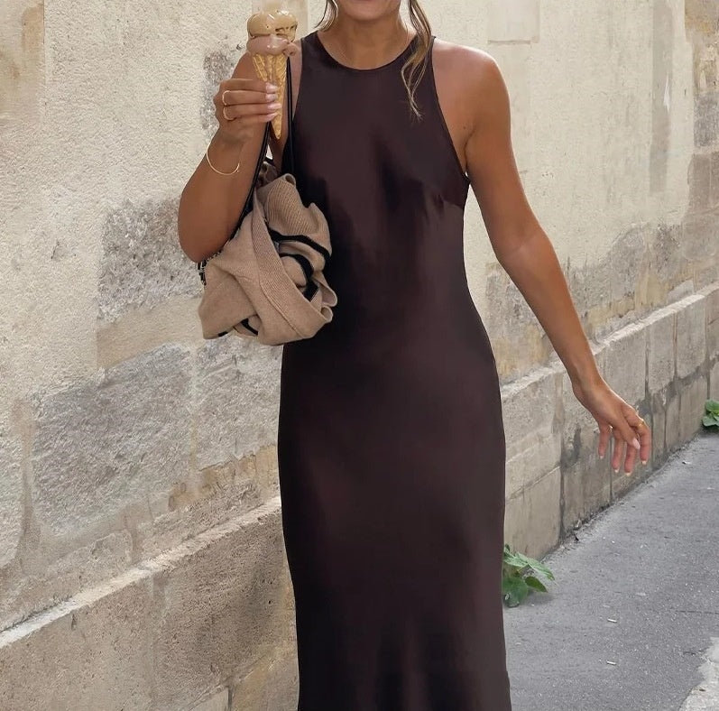 Sleeveless Satin Slip Midi Dress