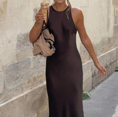 Sleeveless Satin Slip Midi Dress