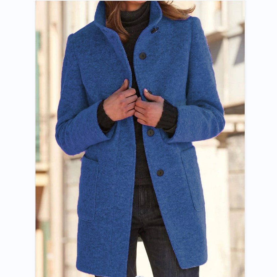 Wool Blend Tailored Button-Up Coat