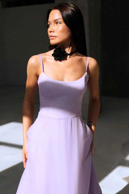 Midi Spaghetti Strap Dress with Ruffle Hem